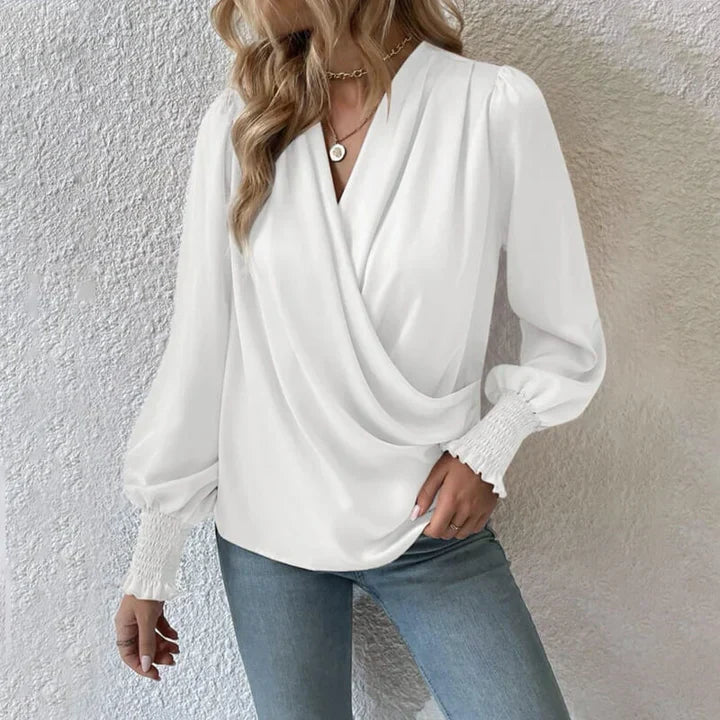 Zendaya | Blouse élégante à manches lanternes et décolleté en V pour femmes