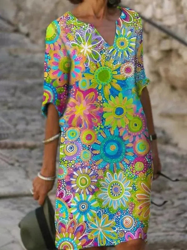 Pauline | Robe imprimée florale avec encolure en V