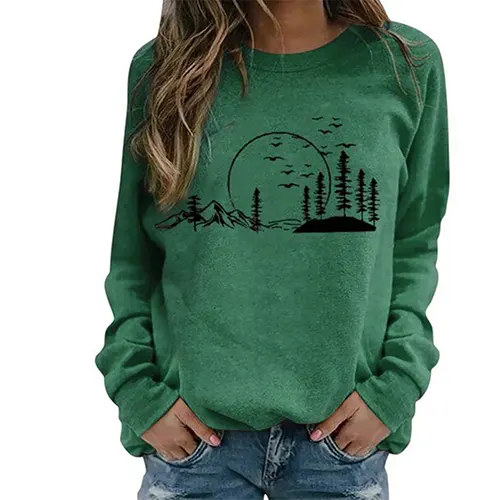 Zahra | Sweat-shirt Chaud à Imprimé Forêt pour Femme
