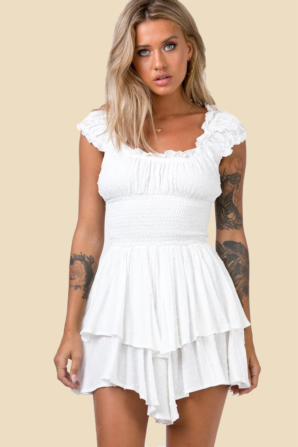Gurnoor | Robe Mini à Jupe Volante et Corsage Froncé pour Femmes