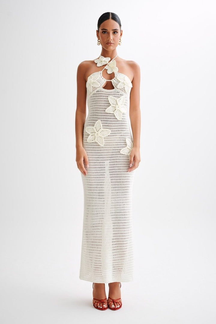 Lilianne | Robe Maxi en Crochet avec Appliqué Floral pour Femme