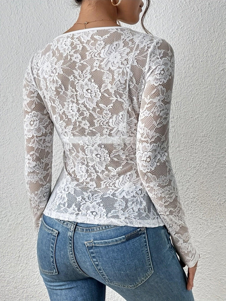 Krisha | Blouse décorative en dentelle florale en forme d'éventail pour femmes