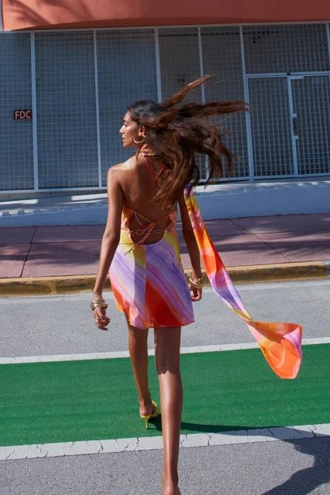 Bernice | Robe Mini Tropicale avec Imprimé Coucher de Soleil Vibrant pour Femmes