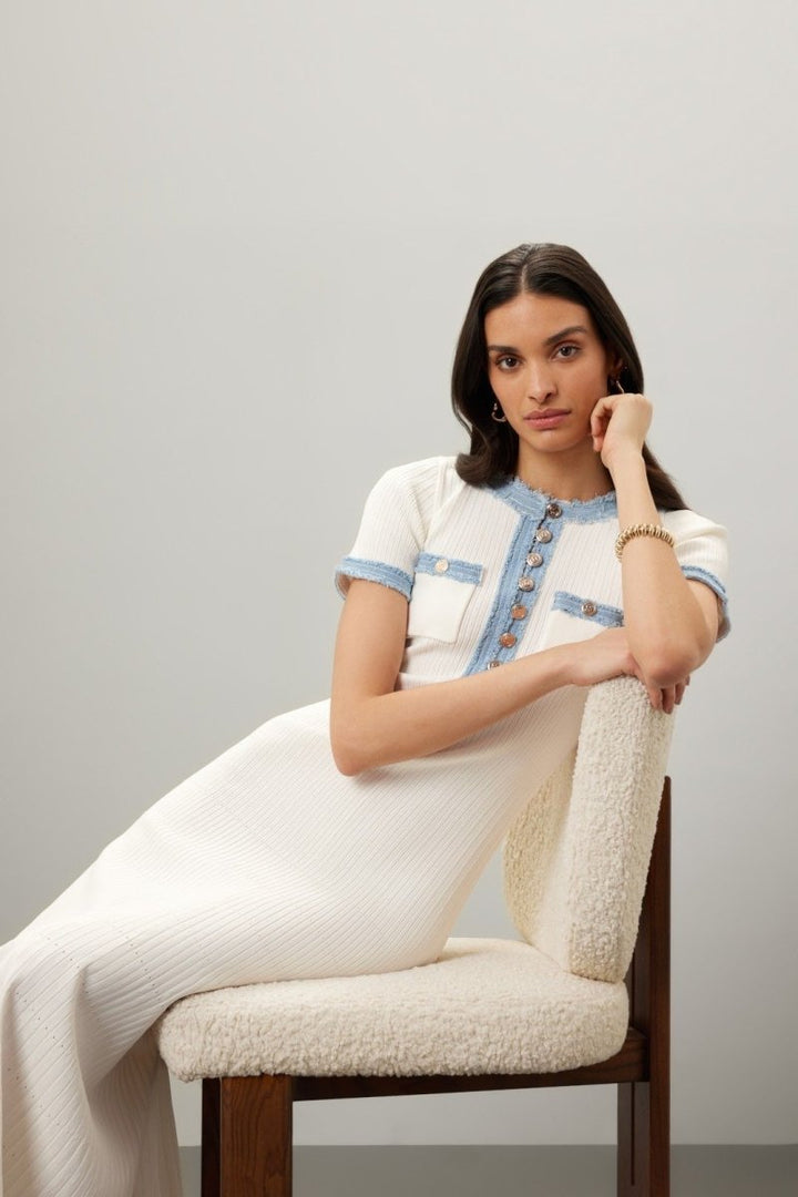 Preslee | Robe Chemise Midi Décontractée en Maille à Col Rond pour Femme