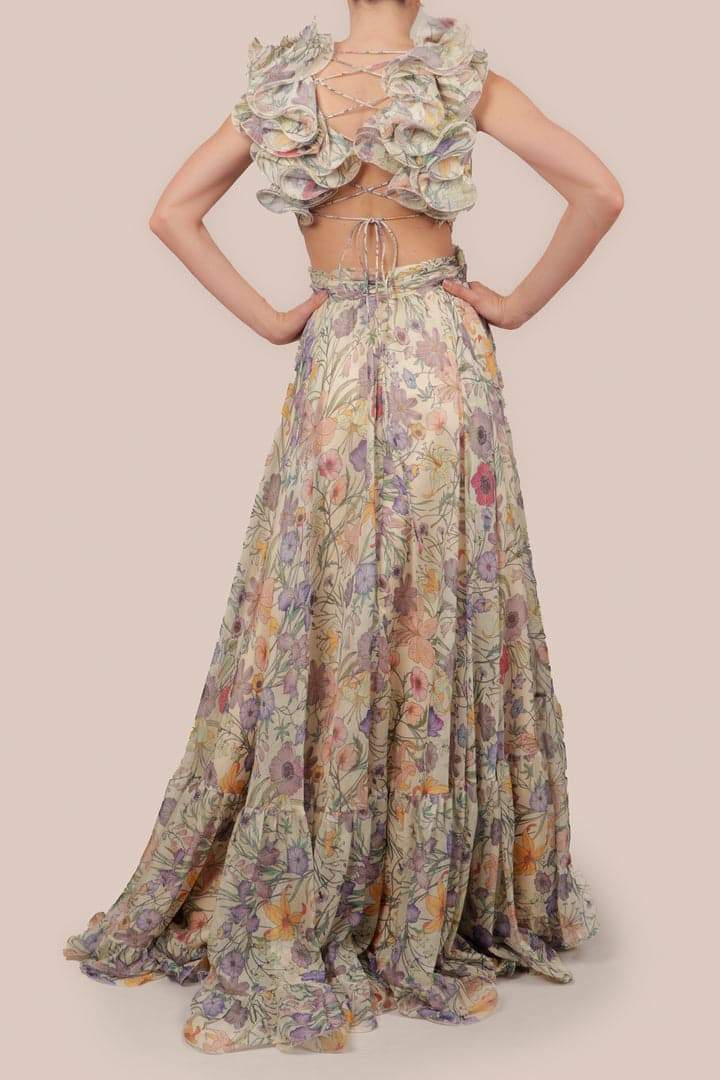Isabel | Robe Longue en Chiffon avec Imprimé Romantique de Jardin pour Femme