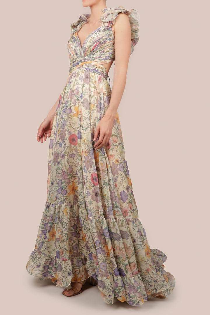 Isabel | Robe Longue en Chiffon avec Imprimé Romantique de Jardin pour Femme
