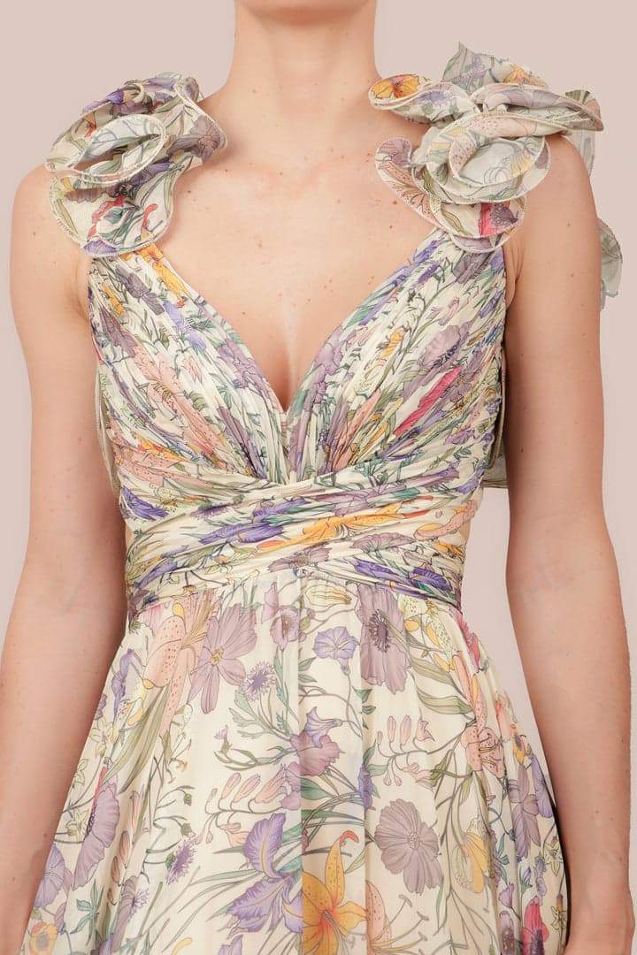 Isabel | Robe Longue en Chiffon avec Imprimé Romantique de Jardin pour Femme
