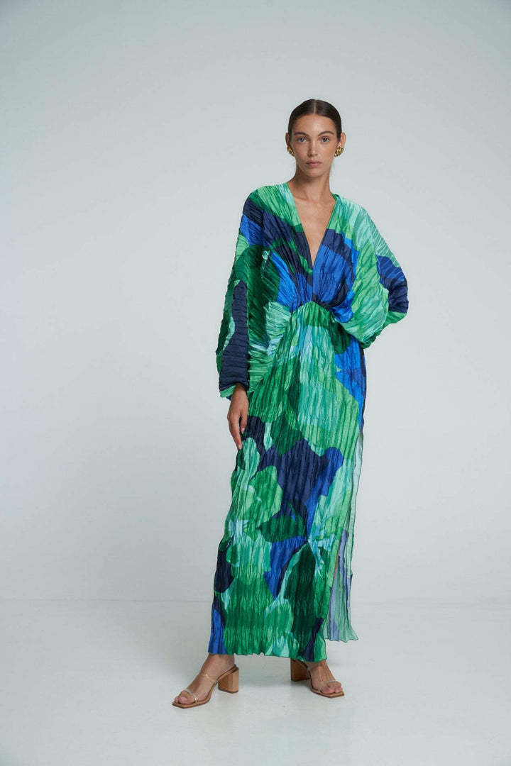 Analiyah | Robe Maxi Kaftan en Plisse Imprimée pour Femme