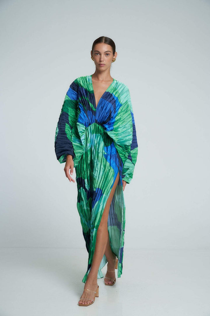 Sequoia | Robe Kaftan Maxi Plissée Imprimée pour Femme