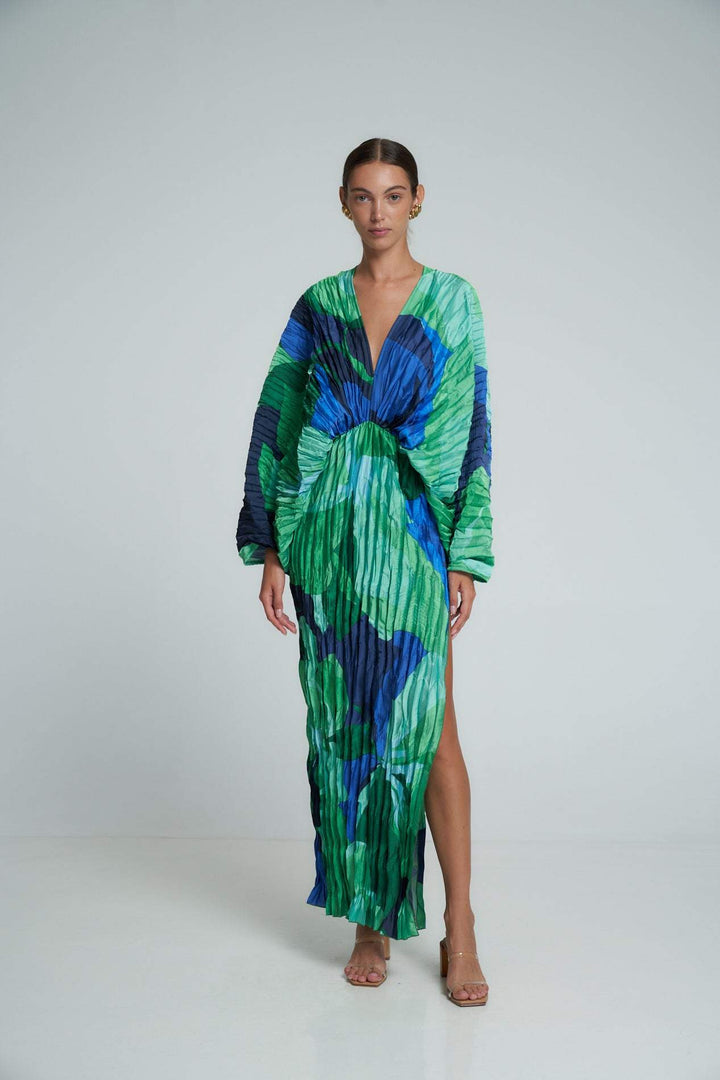 Sequoia | Robe Kaftan Maxi Plissée Imprimée pour Femme