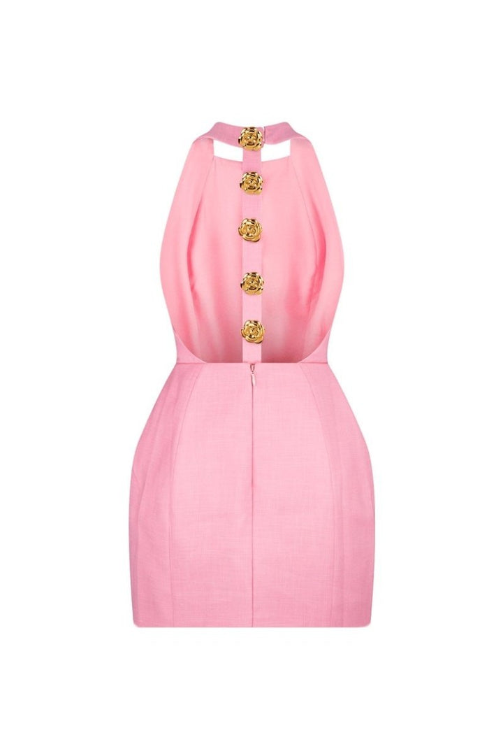 Beau | Robe Mini à Hals en Rose et Blanc Glamour pour Femme