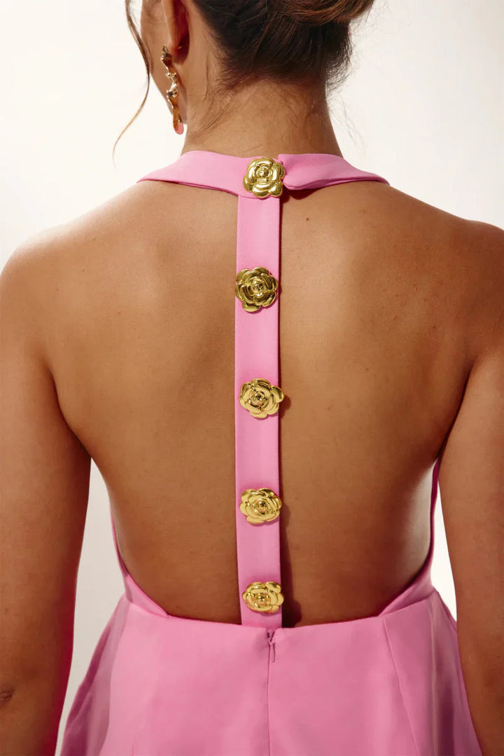 Beau | Robe Mini à Hals en Rose et Blanc Glamour pour Femme