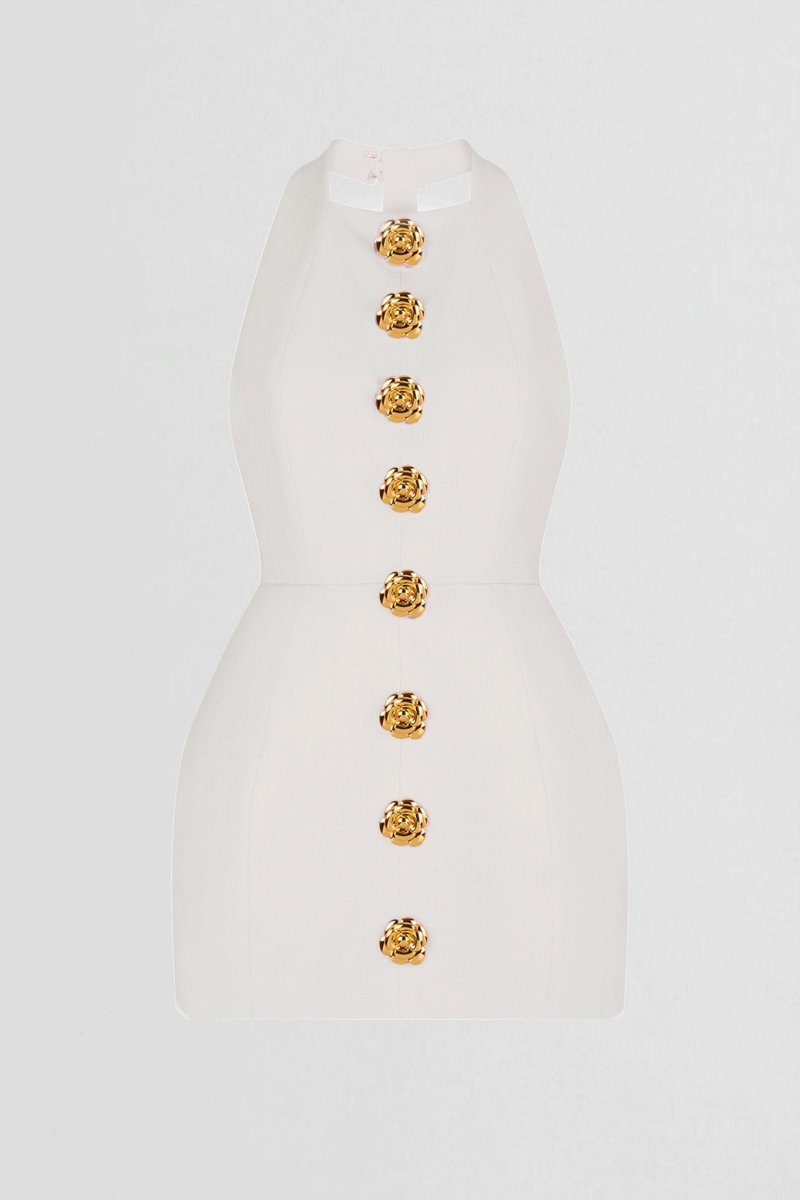 Beau | Robe Mini à Hals en Rose et Blanc Glamour pour Femme