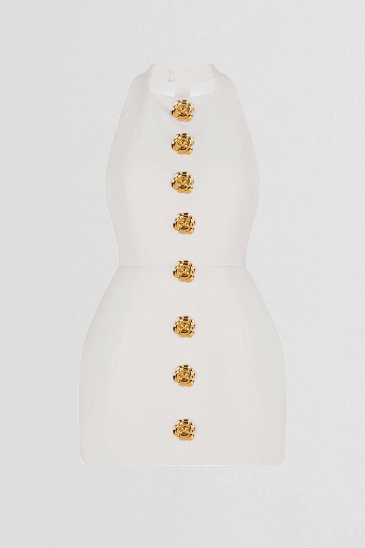 Beau | Robe Mini à Hals en Rose et Blanc Glamour pour Femme