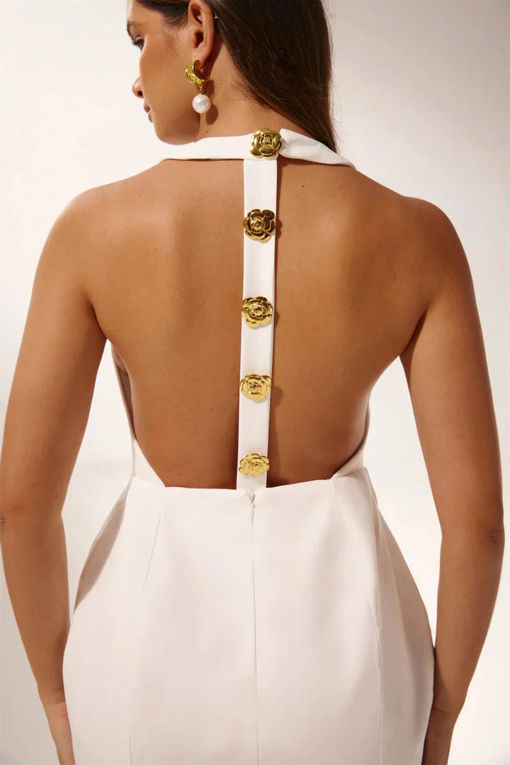 Beau | Robe Mini à Hals en Rose et Blanc Glamour pour Femme