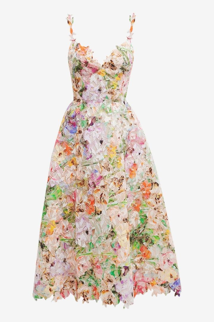 Elisabetta | Robe Midi en Dentelle Brodée de Fleurs pour Femme