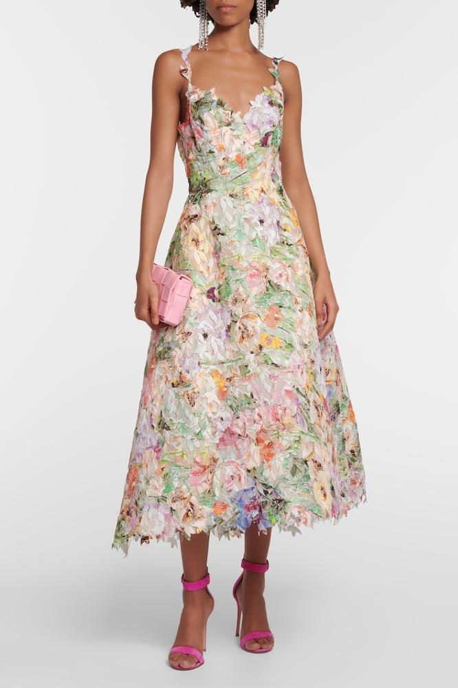 Elisabetta | Robe Midi en Dentelle Brodée de Fleurs pour Femme